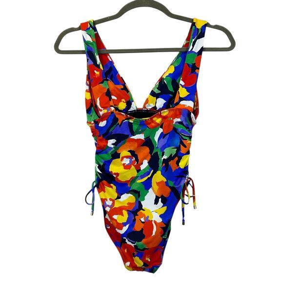 Lauren Ralph Lauren Floral Shirred Plunge One Piece Swimsuit Women’s 14 NWT - Picture 4 of 9
